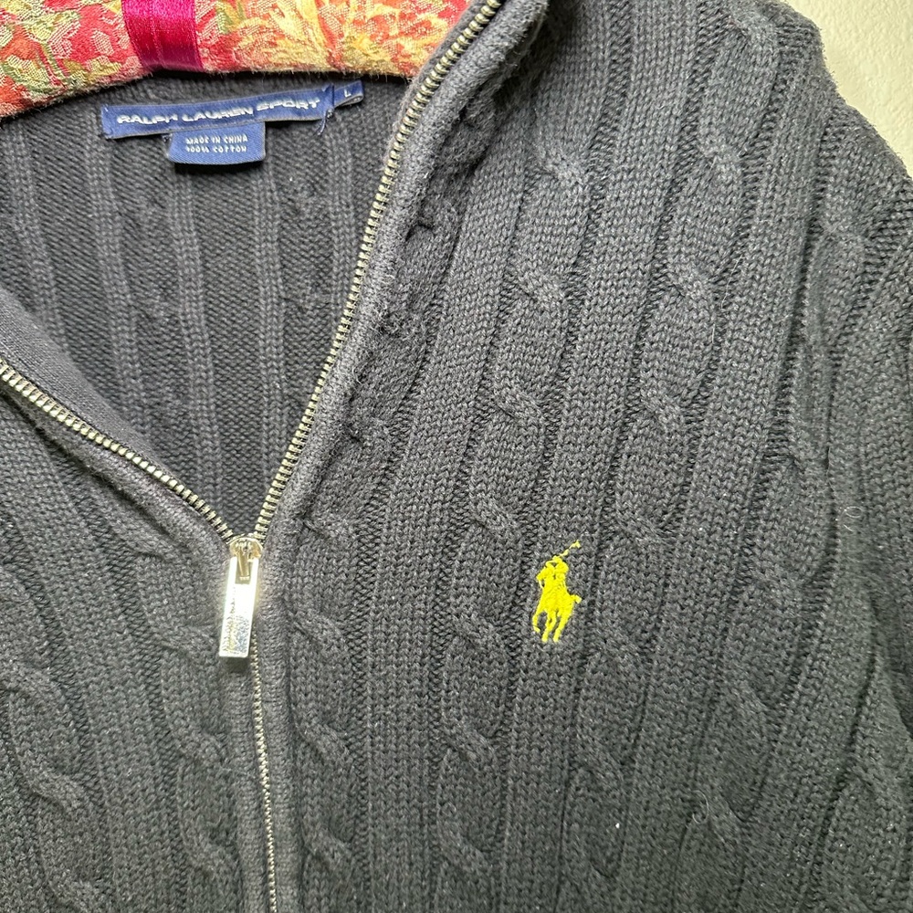 Ralph Lauren Black Zip-Up Cable Knit Sweater - Picture 4 of 9